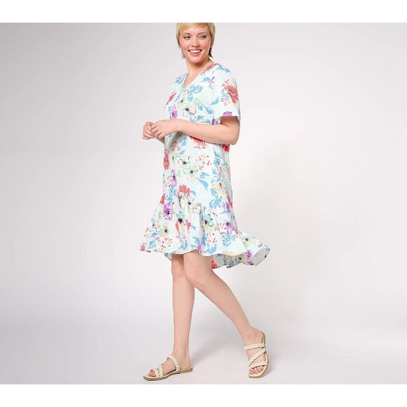 Tolani Dresses & Skirts - Tolani Collection V-Neck Printed Dress w/ Ruffle Flounce Patchwork 1X